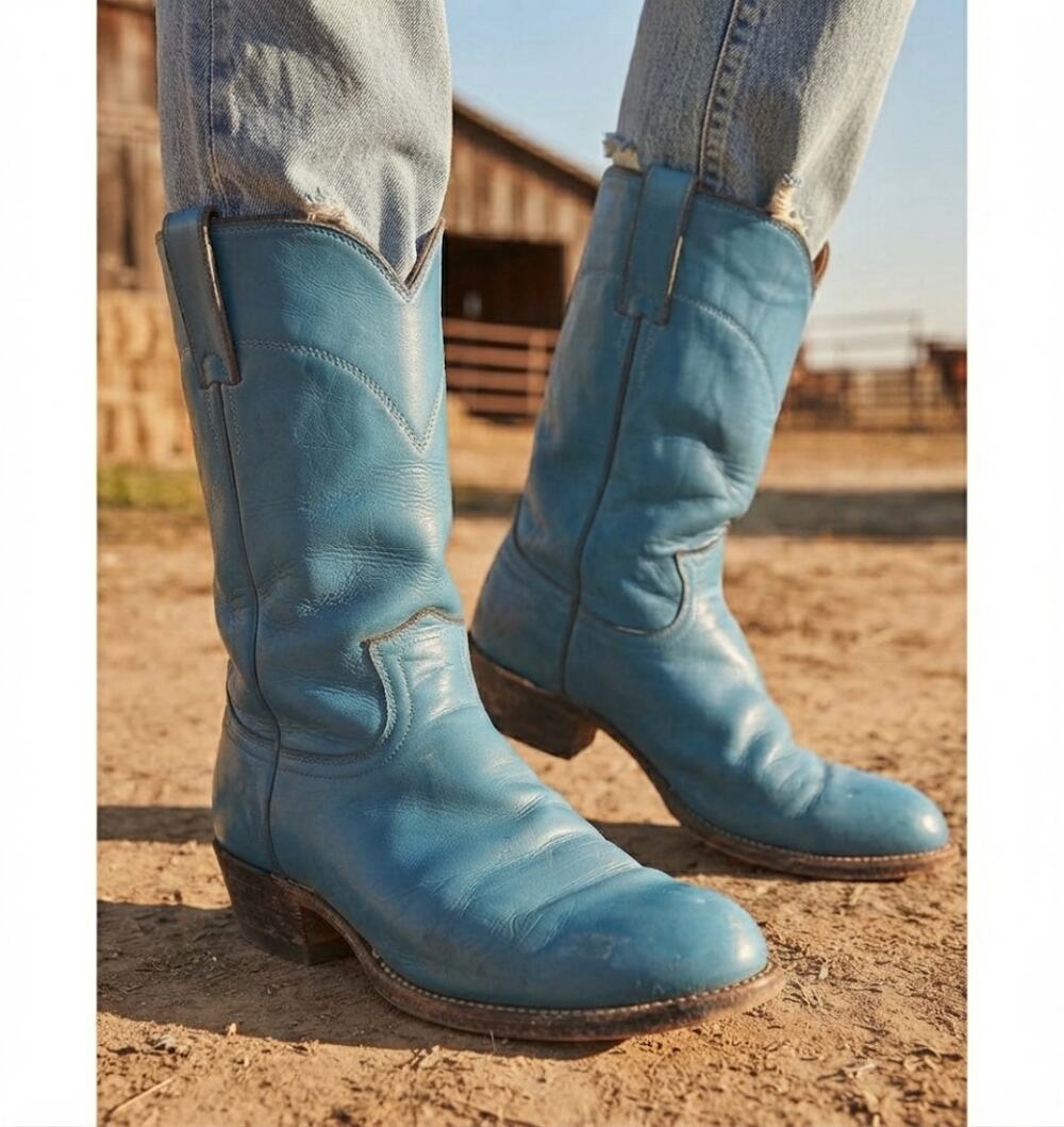 VTG Justin Genuine Leather Roper Cowboy Western Boots Womens Size 7B Turquoise